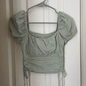 Hollister Sage Green Puff Sleeve Blouse